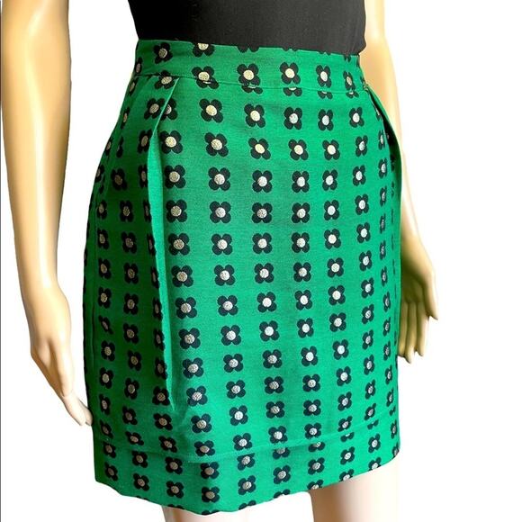 HD in Paris Green floral mini pleated retro skirt with pockets size 8P - Picture 2 of 11